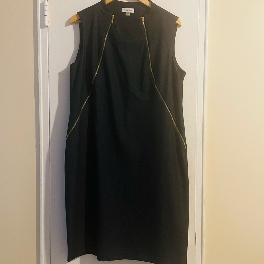 Calvin Klein Black Midi Dress with Gold Zippers